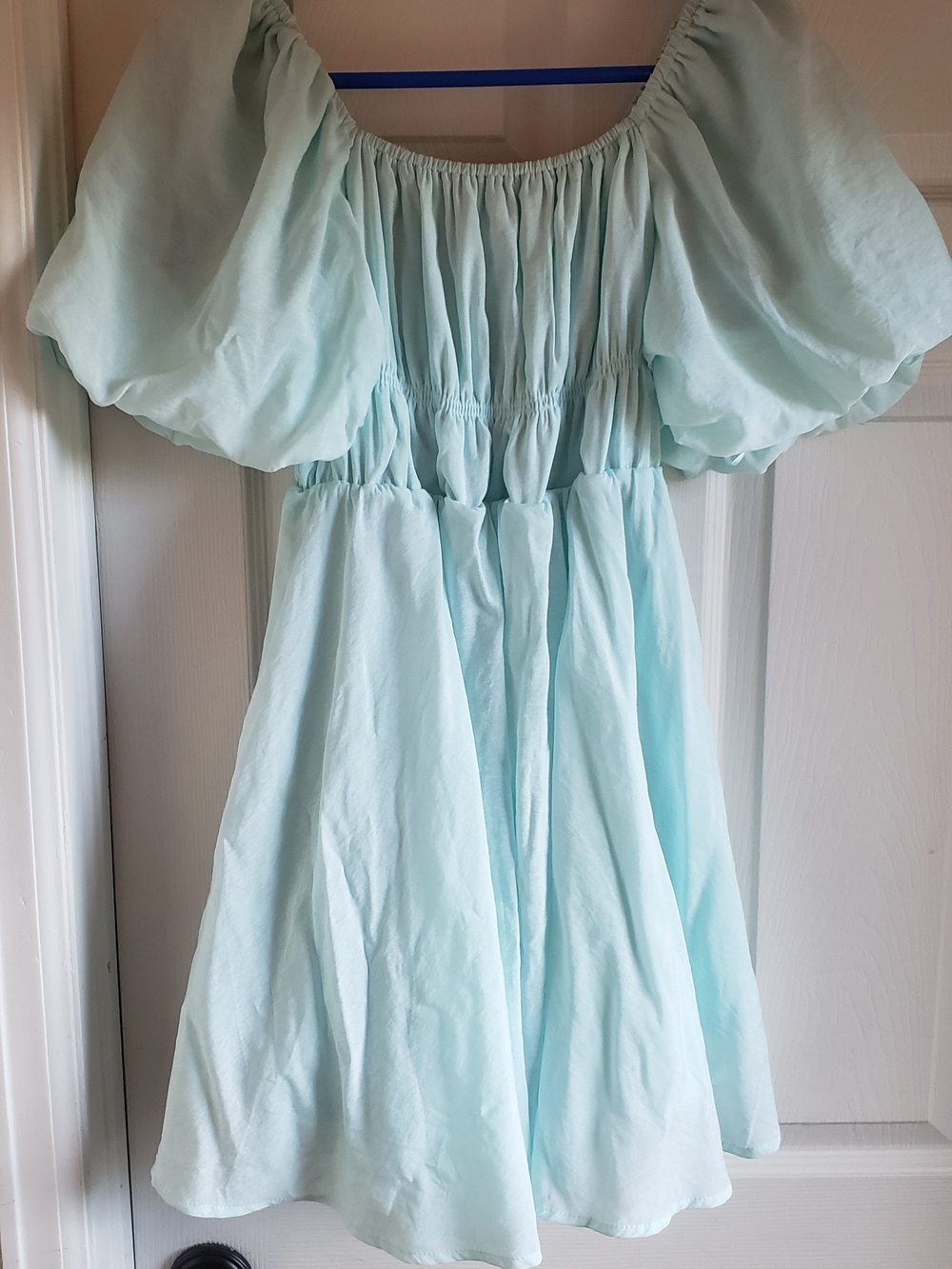 Francesca's Collections Light Aqua Puff Sleeve Dress - Picture 3 of 3